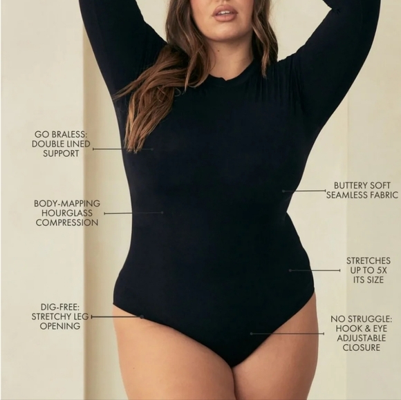 NWT Pinsy Long Sleeve Crew Neck Butter Scultp Seamless Shapewear Bodysuit S XL - Picture 4 of 15